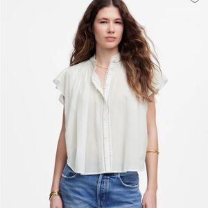 Madewell Shirred Lace-Trim Top in White